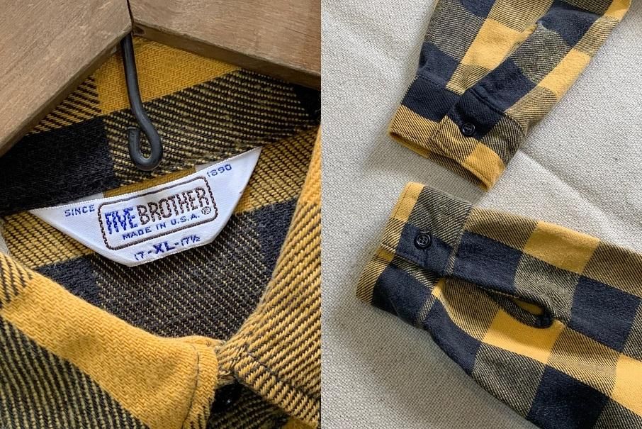 1980sファイブブラザー ヘビーネルシャツ ブラック×イエロー！ 超