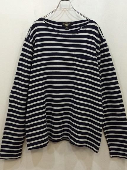 RRL インディゴボーダー開襟シャツ 2XL 美品 RRL インディゴ 千鳥 柄 ジャージー ワーク シャツ XL