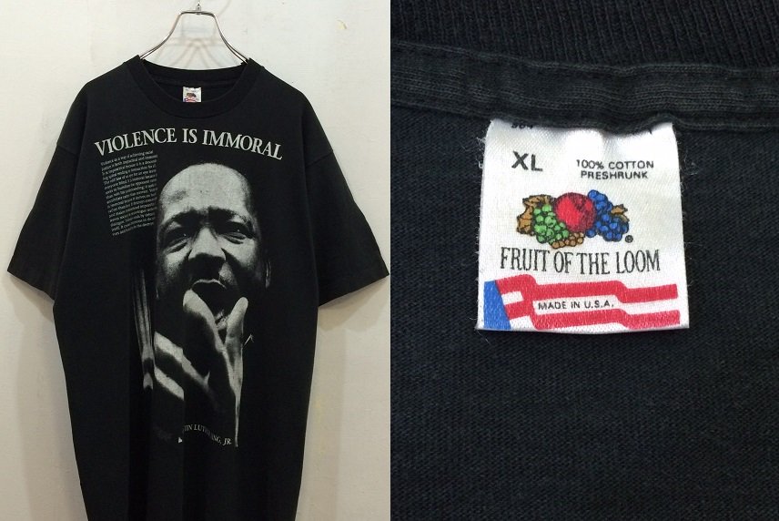 80sマーティンルーサーキングジュニア プリントTシャツ 黒 XL - 大きい