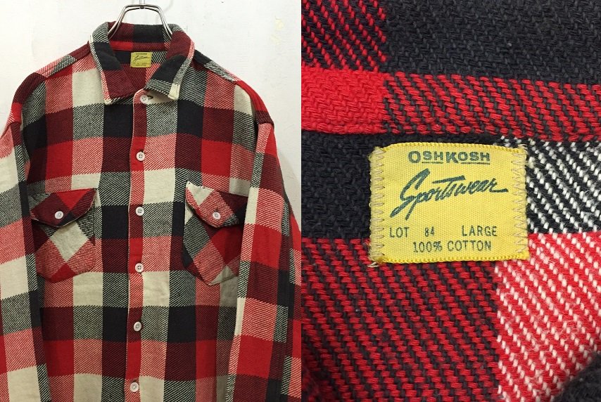 60s OSHKOSH オシュコシュ ヘビーネル ネルシャツ セントマイケル