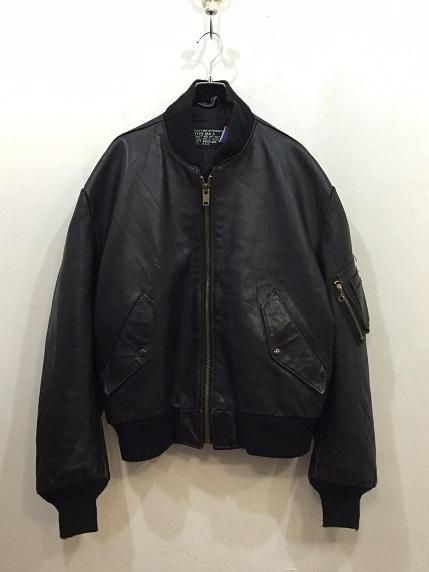 90sショット オールレザー MA-1 JKT 黒 極上 46 - 大きいサイズ専門の