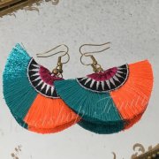 TRINITY SELECTۡIMPORT HANDMADEFan Earring With Silk Tassel Earrings(Tur&Orange)