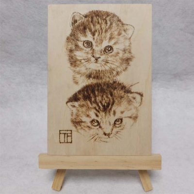 藤重日生 手描き焼き絵 ウッドバーニング fuji140004 猫 ネコ キャット