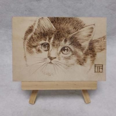 藤重日生 手描き焼き絵 ウッドバーニング fuji140008 猫 ネコ