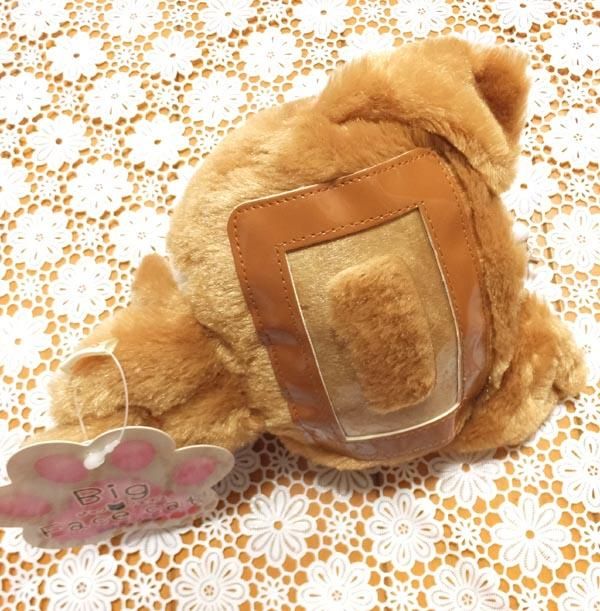 ぬいぐるみパスケース BIG FACE CAT チャ 定期入れ ネコ