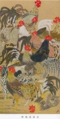 大判ポストカードno430 群鶏隠猫図 目羅健嗣 猫イラスト 猫グッズと姫雑貨のお店 オトメ日和 大判ポストカードno430 群鶏隠猫図 目羅健嗣 猫イラスト 猫グッズと姫雑貨のお店 オトメ日和