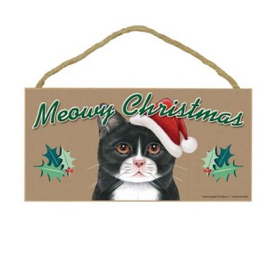 アメリカ直輸入 木製クリスマスプレート 白黒猫 キャット ネコ - 猫