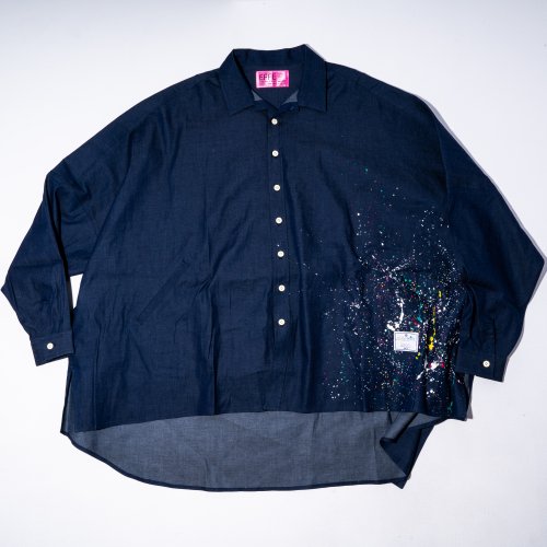 [2022ss 予約商品] EFFECTEN(エフェクテン)chambray poncho shirts (paint indigo)