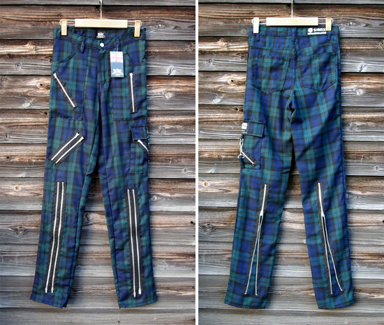 <img class='new_mark_img1' src='https://img.shop-pro.jp/img/new/icons29.gif' style='border:none;display:inline;margin:0px;padding:0px;width:auto;' />TIGERBARKBOX Green Tartan Zip Slim Trousers [TB-G2]