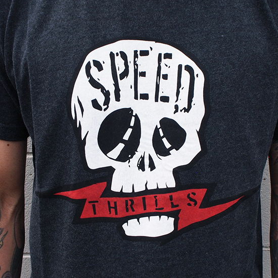 英国～直輸入！スカル 髑髏 Speed Thrills スピードスリル ロッカーズ カフェレーサー バイカー ヴィンテージ 仕様 Tシャツ