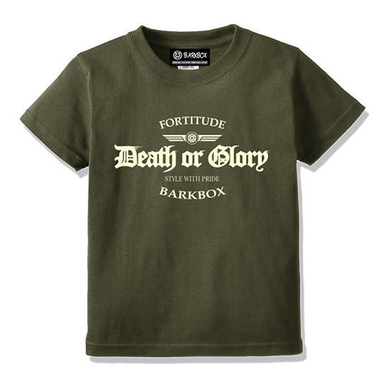 <img class='new_mark_img1' src='https://img.shop-pro.jp/img/new/icons5.gif' style='border:none;display:inline;margin:0px;padding:0px;width:auto;' />BARKBOX "Death or Glory" Fortitude T-shirt (Military Green)