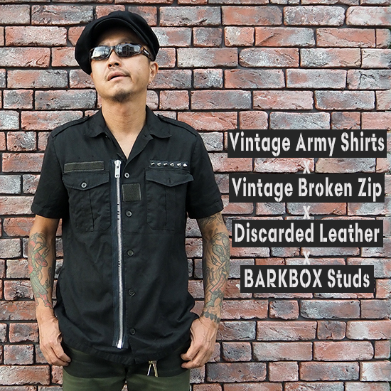 <img class='new_mark_img1' src='https://img.shop-pro.jp/img/new/icons47.gif' style='border:none;display:inline;margin:0px;padding:0px;width:auto;' />Overdyed Black Vintage French Army S/S Shirt (BARKBOX Custom Made)