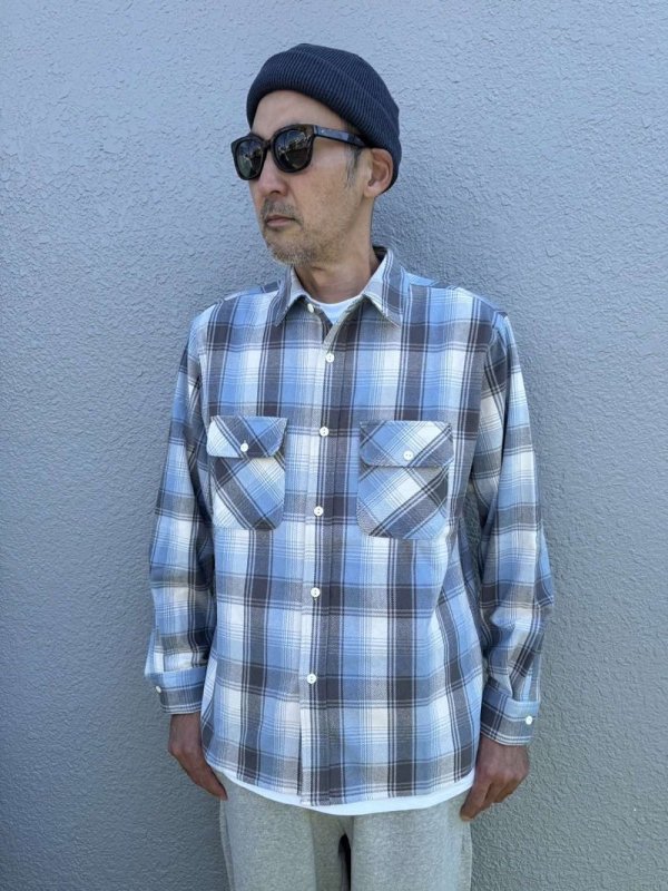 <img class='new_mark_img1' src='https://img.shop-pro.jp/img/new/icons14.gif' style='border:none;display:inline;margin:0px;padding:0px;width:auto;' />BIGMIKE(ӥåޥ)Heavy Flannel Shirts/Sax x White x Grey