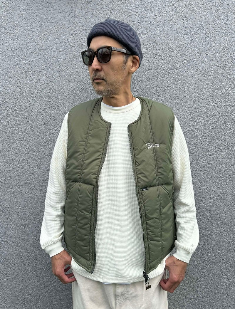 BLUCO(ブルコ)Crew Neck Quilting Vest/Olive - JAKSGARAGE ONLINE SHOP