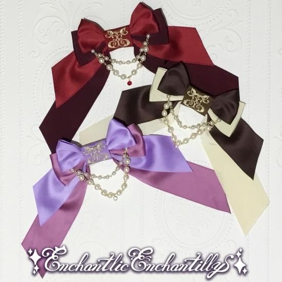 受注商品】ロゴ刺繍パールリボンブローチ(3色） - Enchantlic Enchantilly