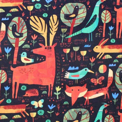 Windham Fabrics Woodland 52283D-4 Forest Critters Black