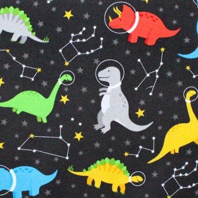 Robert Kaufman Fabrics Dino-Soar AHE-19731-348 Space Dinosaurs Black