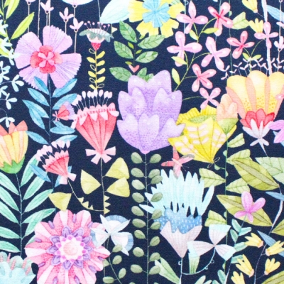 Michael Miller Fabrics Be Kind to Everything That Grows DDC9769-NAVY Fanciful Flowers Navy