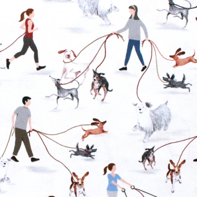 Timeless Treasures Unleashed DOG-CD1242 People Walking Their Dogs