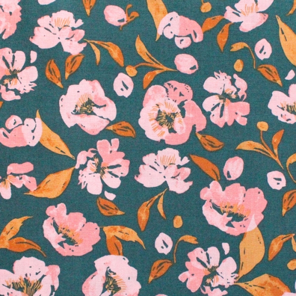 Windham Fabrics Fancy 52668-9 Flora Dark Green / 花柄ボタニカル柄輸入生地・USAコットン