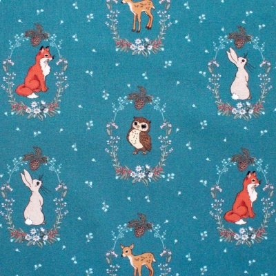 Michael Miller Fabrics / Midnight forest DC11377-TEAL Animal Vignettes Teal