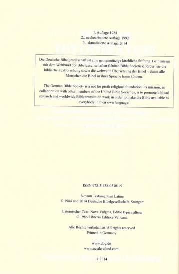 ラテン語　新約聖書　ネストレ・アーラント第3版　新・ウルガタ（Nova Vulgata）5301 | 聖書やキリスト教書籍の通販サイト -  バイブルハウス南青山