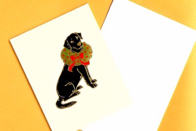 ★　XENC9635　クリスマスミニカード<br />犬とリースの商品画像