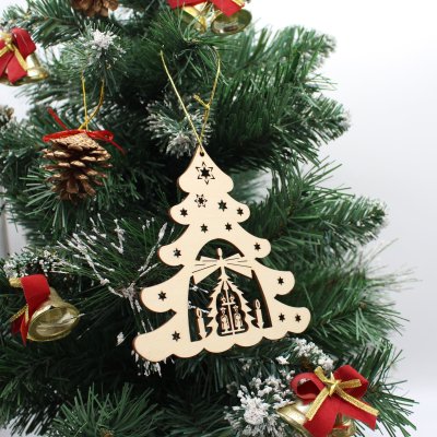 【限定】 木製オーナメント　クリスマスデコレーション　53-5071G 　wooden tree with pyramide hanger 12cmの商品画像