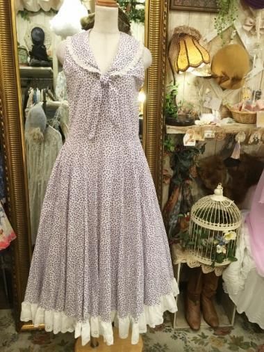 U.K.ヴィンテージ Laura Ashley セーラーカラー花柄ワンピース Size:36