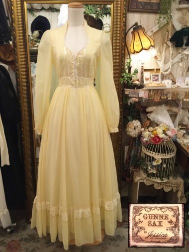 GUNNE SAX 70'ｓハートシェイプロングワンピース レモンイエロー Size:7