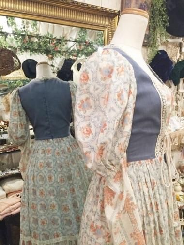 GUNNE SAX 70'sレースアップ花柄ロングワンピース デカタグ