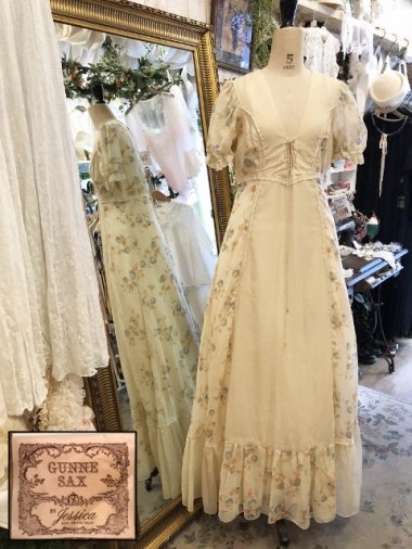 GUNNE SAX 70's フルーツ柄半袖ロングワンピース デカタグ Size:約L