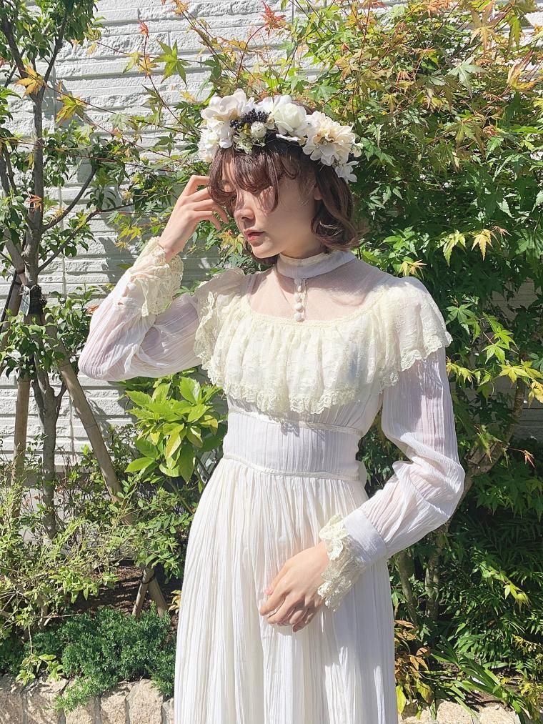 GUNNE SAX 70'sケープレースデコルテチュールロングワンピースドレス ...