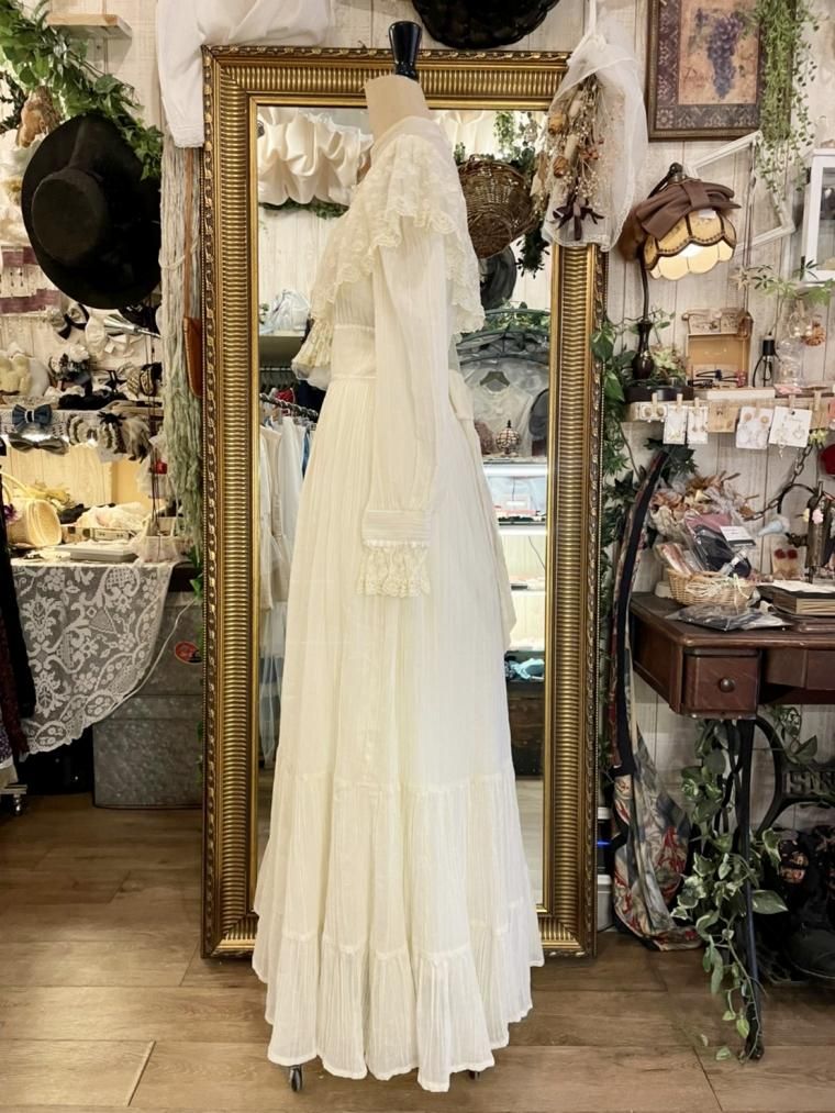 GUNNE SAX 70'sケープレースデコルテチュールロングワンピースドレス