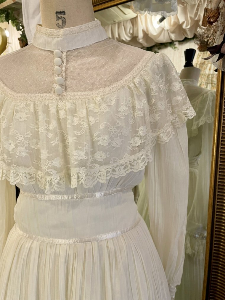 GUNNE SAX 70'sケープレースデコルテチュールロングワンピース