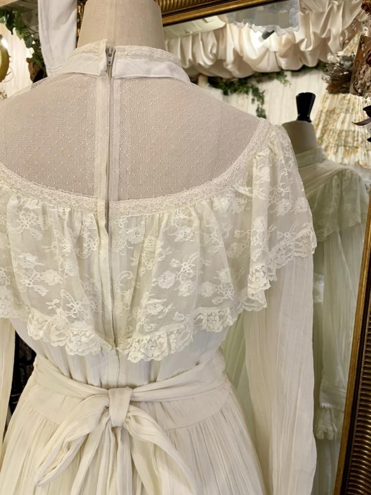 GUNNE SAX 70'sケープレースデコルテチュールロングワンピースドレス