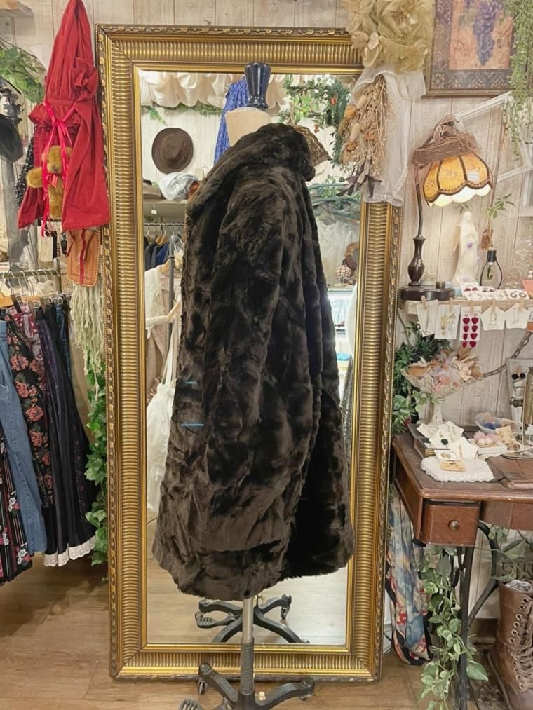 Vintage ダークブラウンフェイクファーコート size：free
