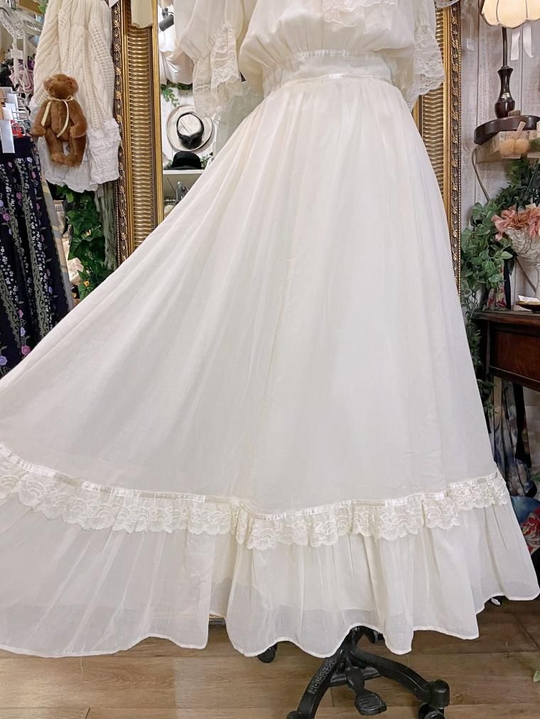 GUNNE SAX ヴィンテージ ホワイトコットンロングワンピース GUNNE SAX 70's ヴィクトリアンコットンワンピース Size約M