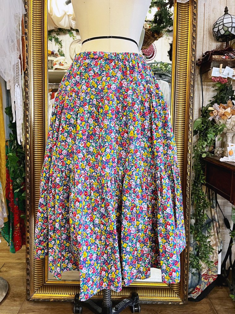 vintage ひまわり フラワー柄 花柄 サーキュラー マキシ スカート