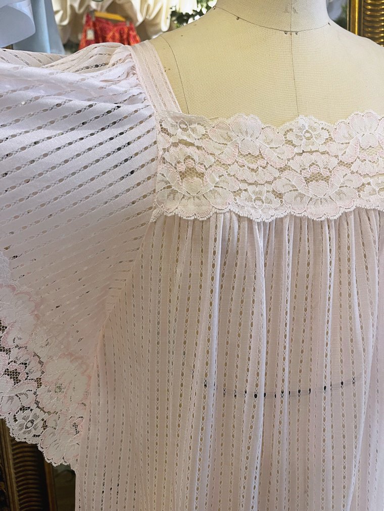 Vintage Nightie フレアスリーブシアーパステルピンクワンピース