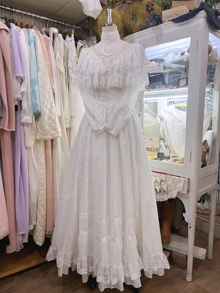 gunne sax ヴィンテージ ドレス GUNNE SAX Wedding 80's ダブルケープカラーヴィクトリアン