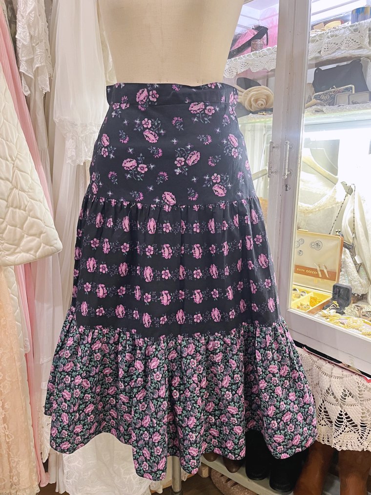 Vintage 花柄ティアードコットンスカート
