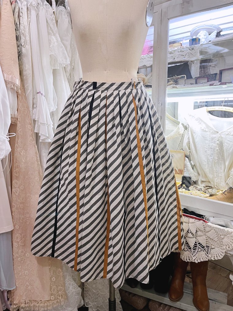 Vintage バイヤスフレアリネン混スカート