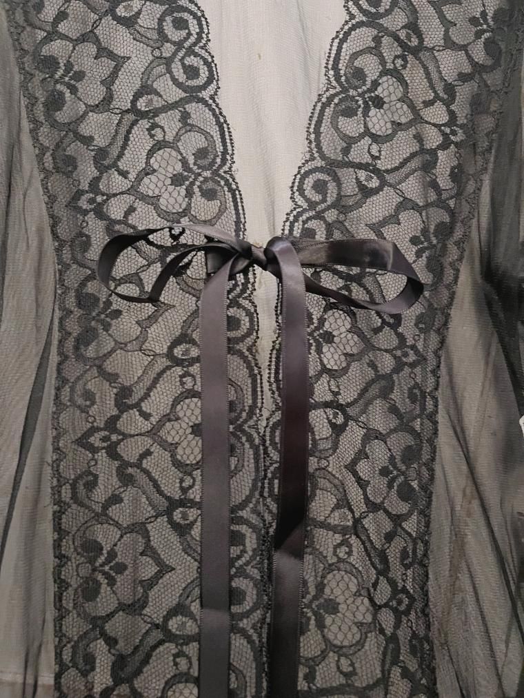 Vintage Nightie レースシアーロングガウン ブラック
