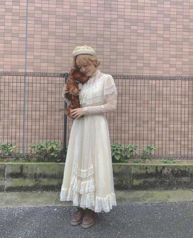 70s GUNNE SAX キッズ 花柄 レース ロング ワンピース ドレス GUNNE SAX 70's オールチュールレースヴィクトリアンワンピース