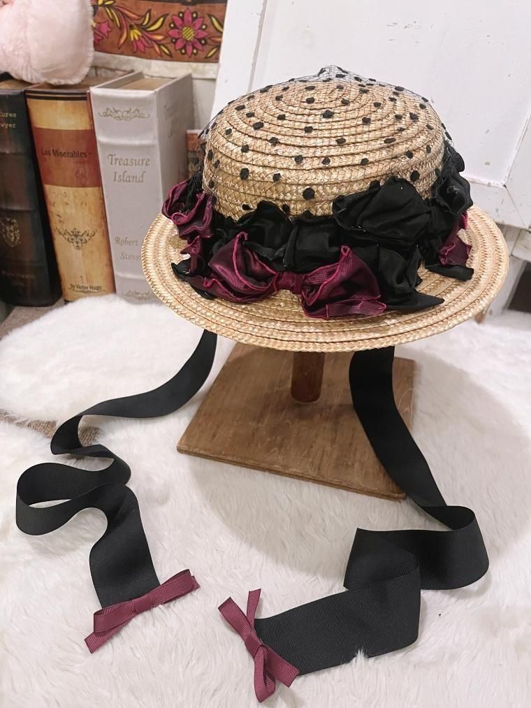ルードギャラリー ハット SILK SATIN RIBON ストロー ハット STRAW HAT