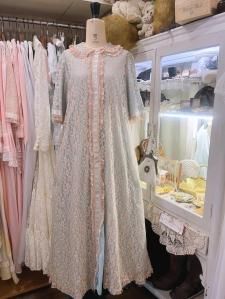 vintage nightie 60s リボンレースロマンチックガウン サックスブルー