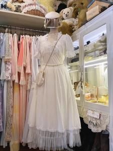 Vintage Nightie 70s胸元レースエンジェルホワイトシアーワンピース