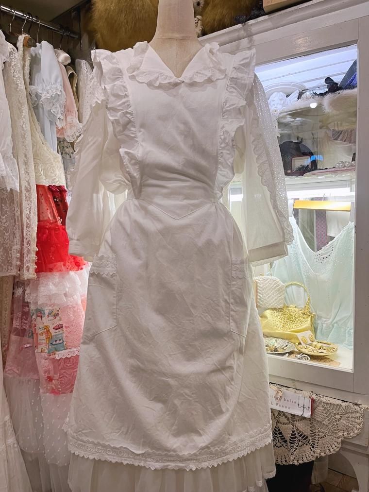 Vintage コットンフリルホワイトロマンチックエプロン