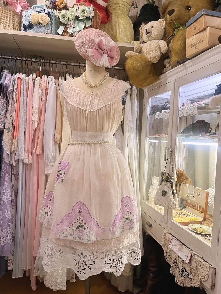 Vintage 花柄シアーハーフエプロン